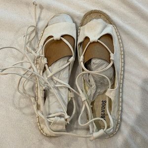 Soludos white espadrilles ankle tie flats